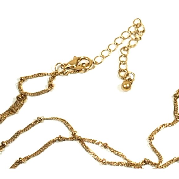 Geometric Rectangle Pendant Necklace, Gold Tone, Black Bead Accents, Long Chain - Picture 5 of 5